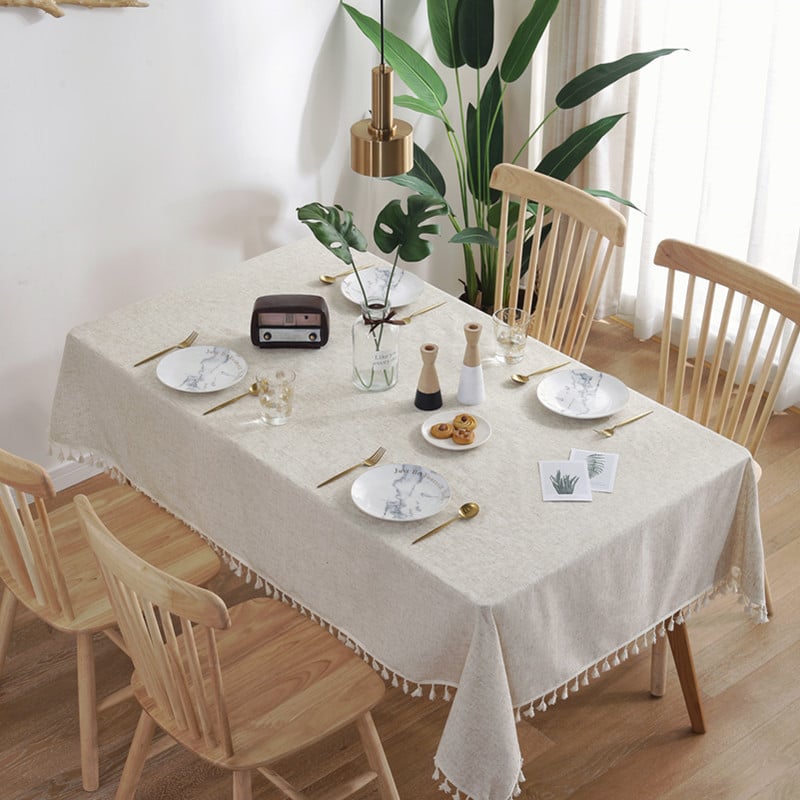 Nordic Simple Solid Color Hemp Tassel Tablecloth